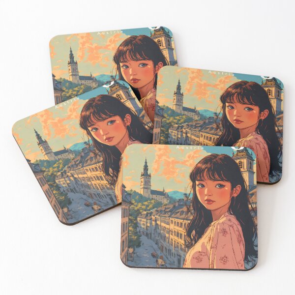 Item preview, A Moment in Salzburg - Vintage Anime Girl Portrait in the Old Town designed and sold by JacksoonLester.