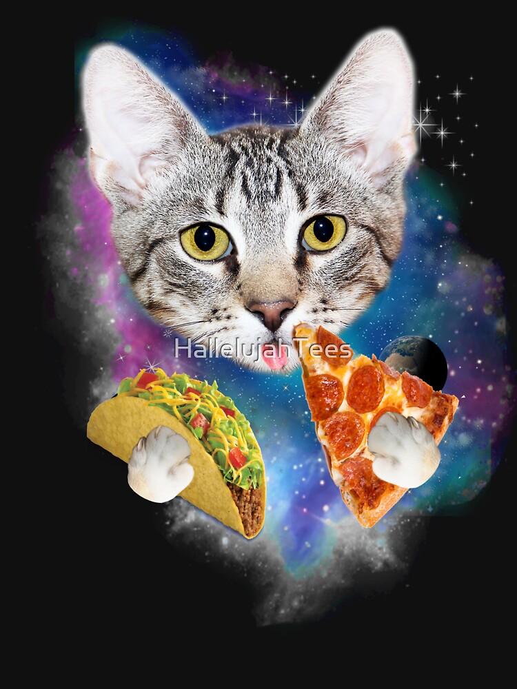 "Funny Galaxy Cat Shirt Space Cat Eat Pizza and Taco Shirt" Tshirt