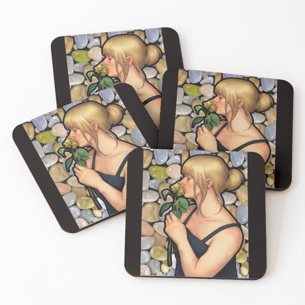 Item preview, Smell the Roses, Young Woman with Pebbled Background designed and sold by JoyfulWhimsy.