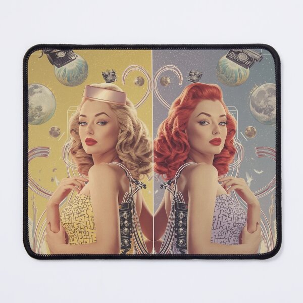 Item preview, Cyber-Glam Twins: Retro-Futuristic 1950s Pin-Up & Circuit Board Art designed and sold by MissSaylor.