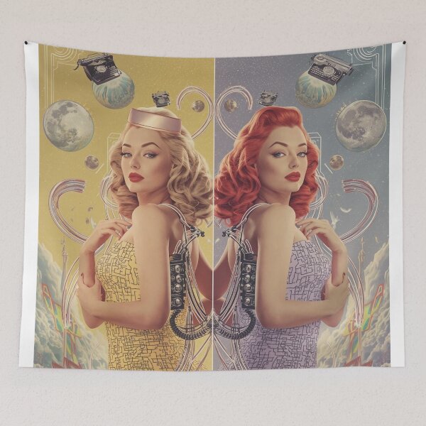 Item preview, Cyber-Glam Twins: Retro-Futuristic 1950s Pin-Up & Circuit Board Art designed and sold by MissSaylor.