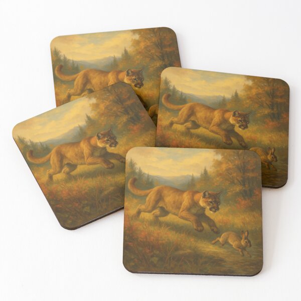 Item preview, Autumn Hunt – Mountain Lion and Rabbit Wildlife Painting designed and sold by VandVArt.