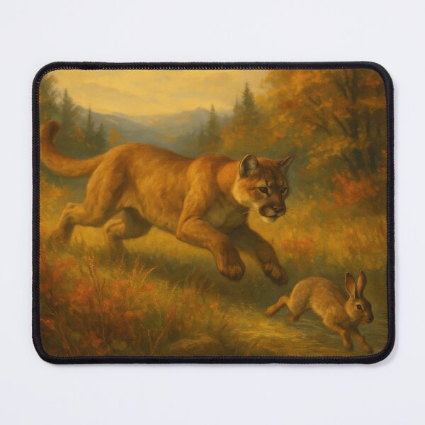 Item preview, Autumn Hunt – Mountain Lion and Rabbit Wildlife Painting designed and sold by VandVArt.