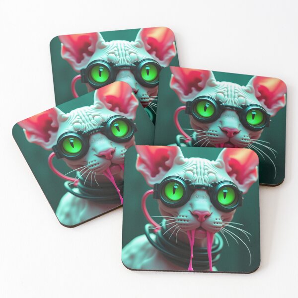 Item preview, Cyberpunk Sphynx Cat - Toxic Green Goggles & Pink Slime - Bio-Punk Art designed and sold by The Grumpy Pet Club.