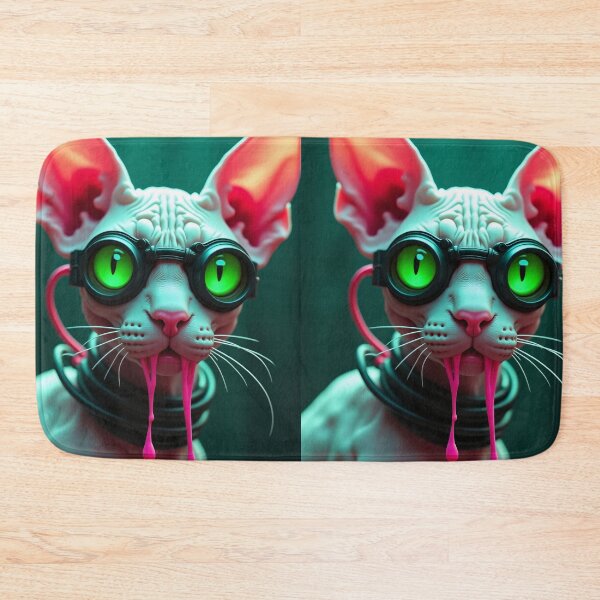 Item preview, Cyberpunk Sphynx Cat - Toxic Green Goggles & Pink Slime - Bio-Punk Art designed and sold by The Grumpy Pet Club.
