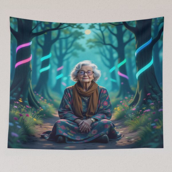 Item preview, Forest Glow Portrait – surreal calm meets neon dream energy in magical woods designed and sold by FotoworldEdel.