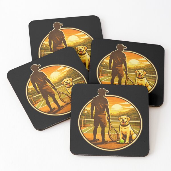 Item preview, Dog Dad Tennis – Labrador on the Court at Sunset (Retro Badge) designed and sold by PawPrintCustom.