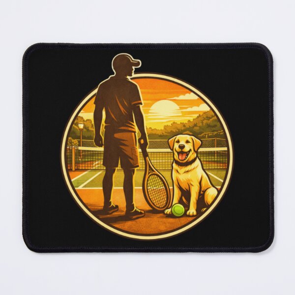 Item preview, Dog Dad Tennis – Labrador on the Court at Sunset (Retro Badge) designed and sold by PawPrintCustom.