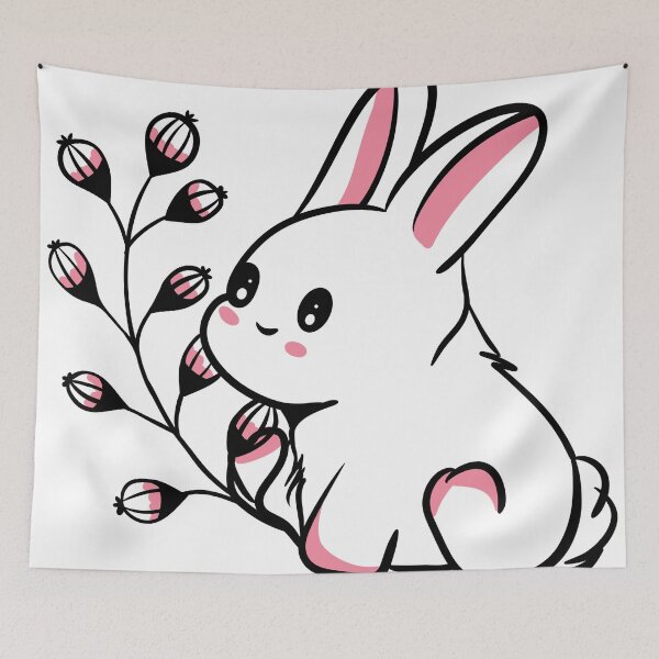 Item preview, Adorable Kawaii Bunny with Spring Pussy Willow Branch designed and sold by LYAN-STORE.