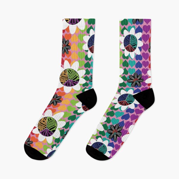 Item preview, Black&White Peace Love Justice Equity Flowers on Rainbow Hearts with Pink designed and sold by Digitalmyth's Designs.