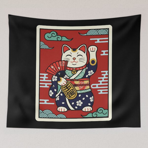 Item preview, Maneki Neko Lucky Cat Illustration Holding Folding Fan designed and sold by JordynLadukeg65.