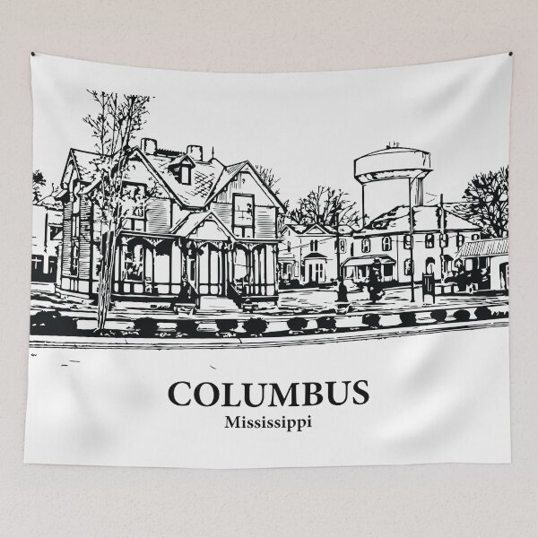Item preview, Columbus MS - Ink Cityscape Illustration designed and sold by Lakeric Cityscapes.