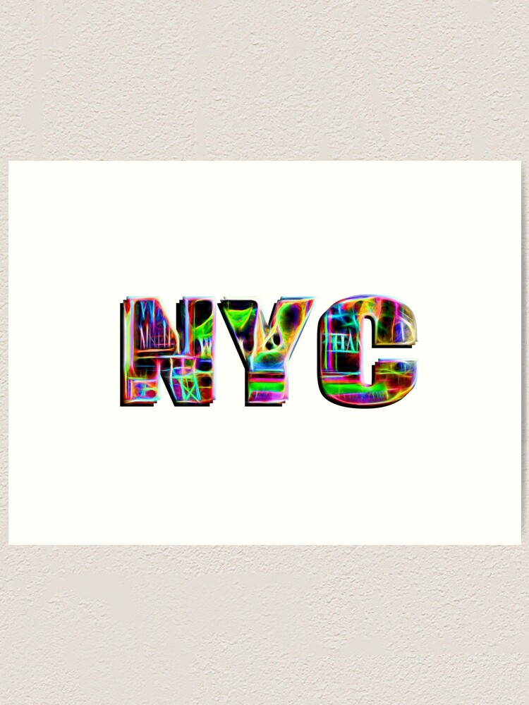 Alternate view of NYC (neon glow type on white) Art Print