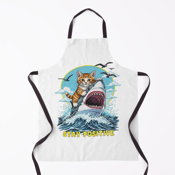 Item preview, Stay Positive Cat Riding a Great White Shark designed and sold by TeeARTHY.