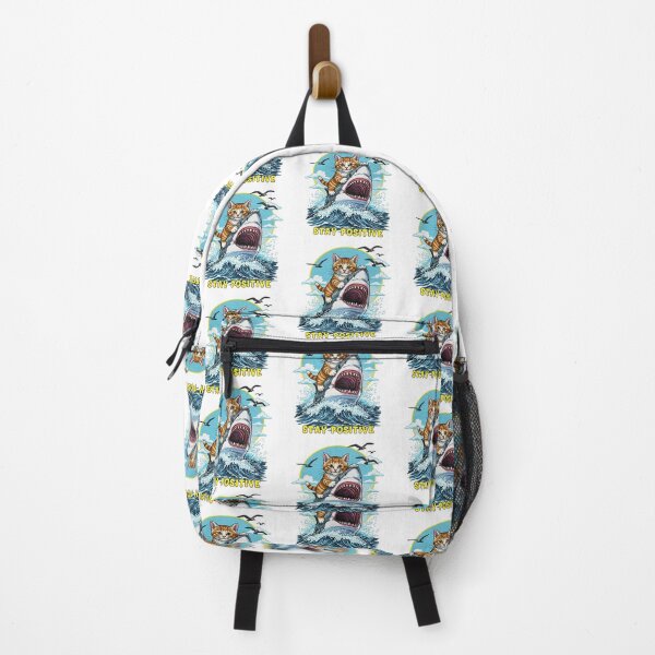 Item preview, Stay Positive Cat Riding a Great White Shark designed and sold by TeeARTHY.