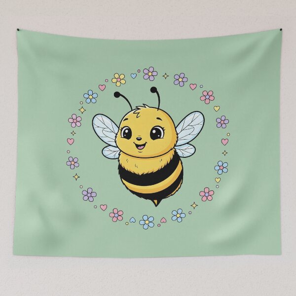 Item preview, Bee in Flower Wreath – Green Background designed and sold by LMDIGITAL6.