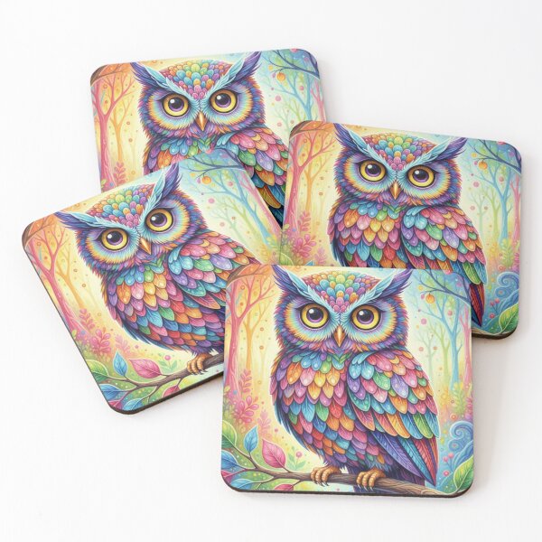 Item preview, The Rainbow Sentinel: A Prismatic Owl in Colored Pencil designed and sold by Mood & Muse Studio.