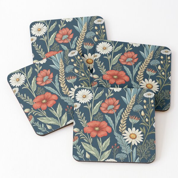 Item preview, Floral pattern, poppies, daisies, wildflowers. Floral Collage on dark blue background. designed and sold by iclipart.