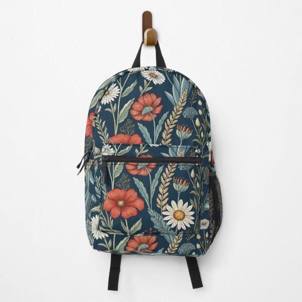 Item preview, Floral pattern, poppies, daisies, wildflowers. Floral Collage on dark blue background. designed and sold by iclipart.
