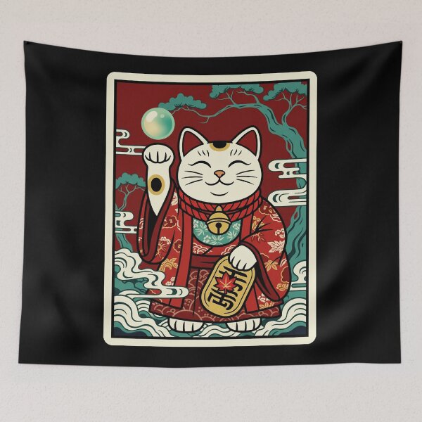 Item preview, Maneki Neko Lucky Cat Holding Shamisen Red Kimono Style designed and sold by JordynLadukeg65.