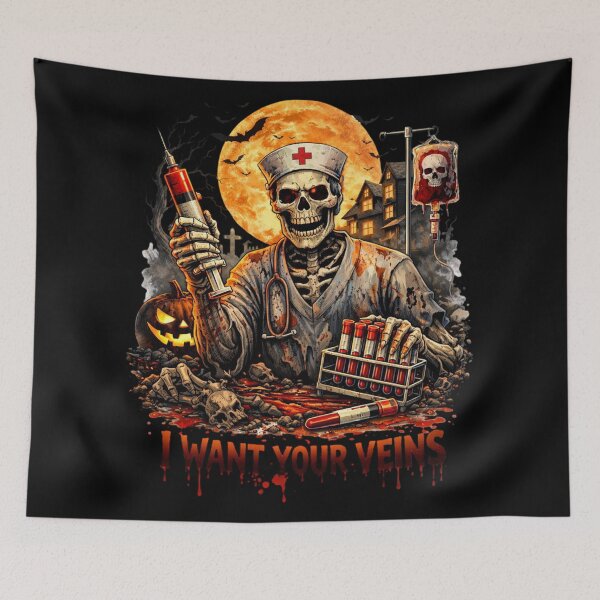 Item preview, I Want Your Veins Skeleton Nurse Horror Design designed and sold by Virelo.