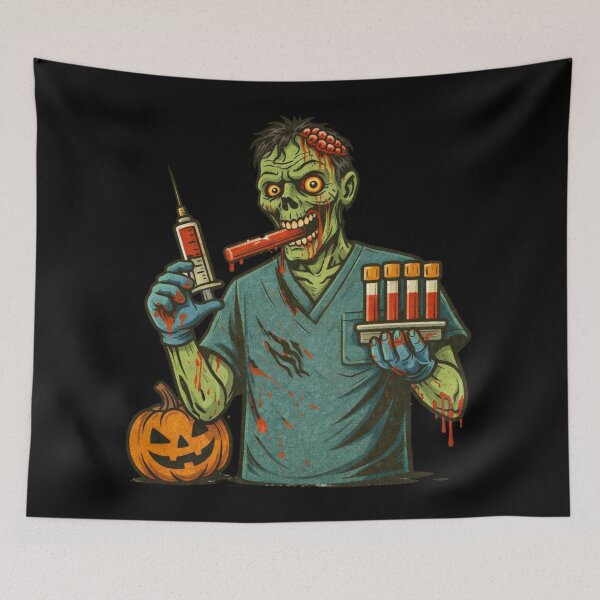 Aperçu de l'œuvre Technicien de prélèvement sanguin zombie Halloween créée et vendue par Virelo.