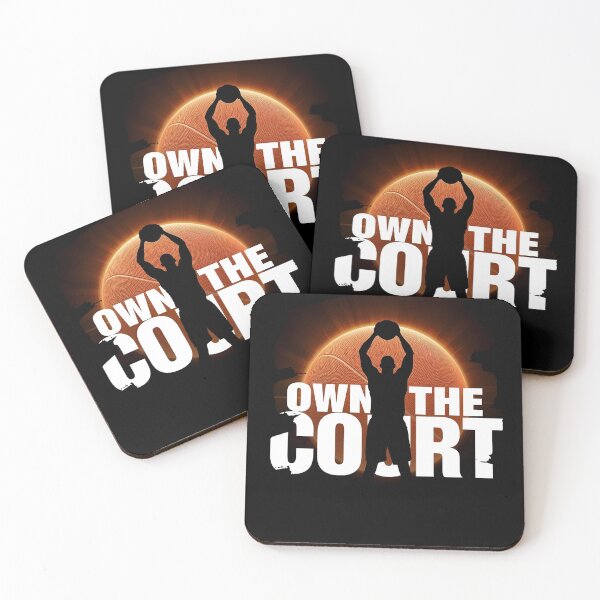Item preview, Basketball Player silhouette standing tall with glowing hoop behind white text-Own The Court 5 designed and sold by Neon G.