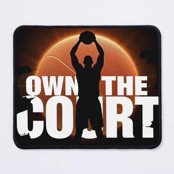 Item preview, Basketball Player silhouette standing tall with glowing hoop behind white text-Own The Court 5 designed and sold by Neon G.