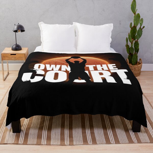 Item preview, Basketball Player silhouette standing tall with glowing hoop behind white text-Own The Court 5 designed and sold by Neon G.