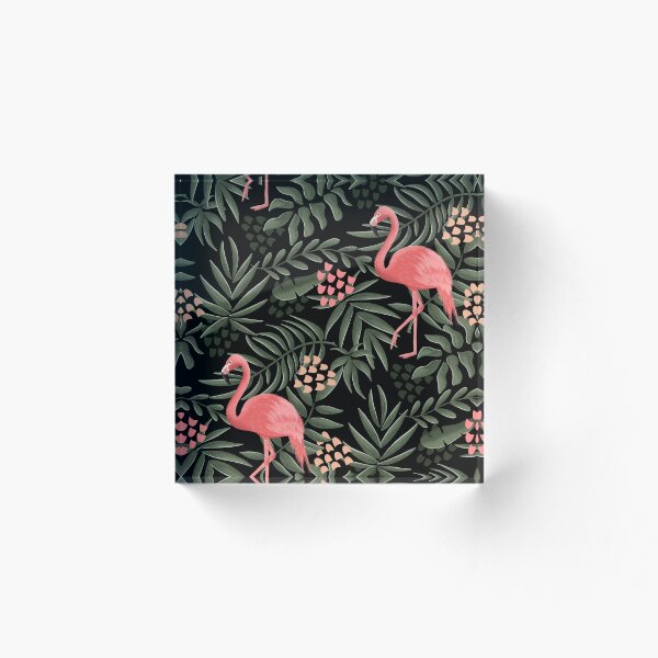 Item preview, Midnight Flamingos Tropical Leaves on a dark background designed and sold by SaltyCoveStudio.