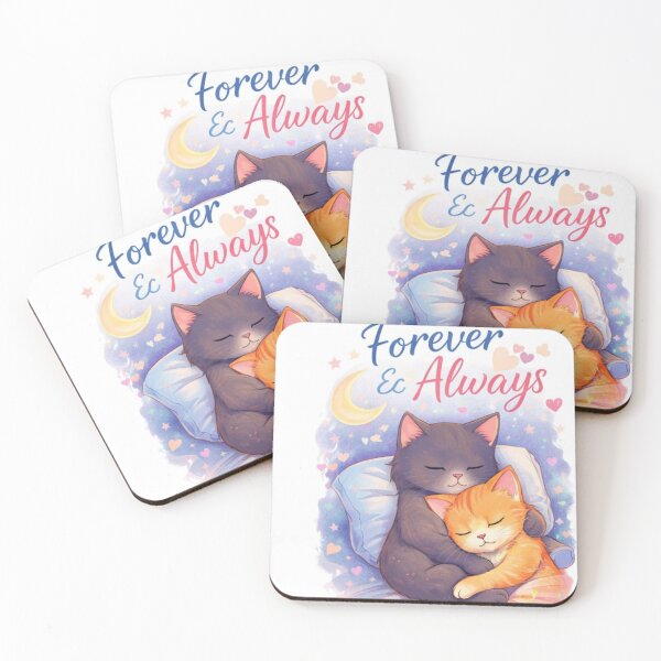 Item preview, Forever & Always – Cute Sleeping Cats Love Illustration, Soft Pastel Night Art designed and sold by ArtByKapil.