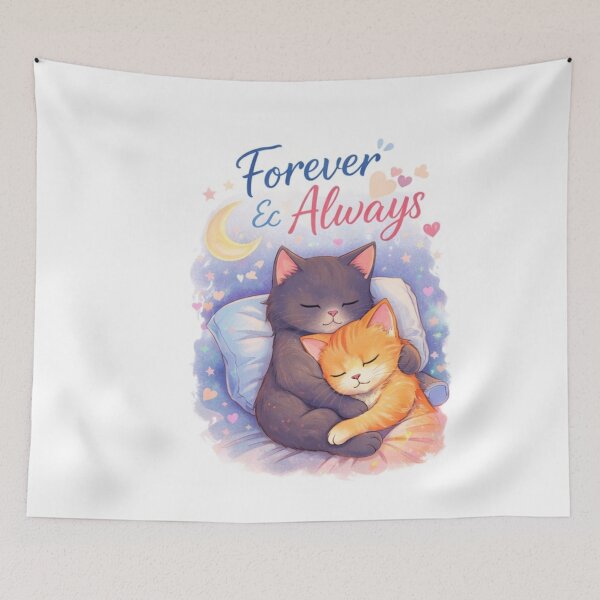 Item preview, Forever & Always – Cute Sleeping Cats Love Illustration, Soft Pastel Night Art designed and sold by ArtByKapil.