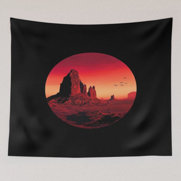 Item preview, Surreal Alien Desert Landscape Art – Vivid Red Sky, Birds & Rock Formations for Cosmic Wall Decor designed and sold by Bright Nest Studio.