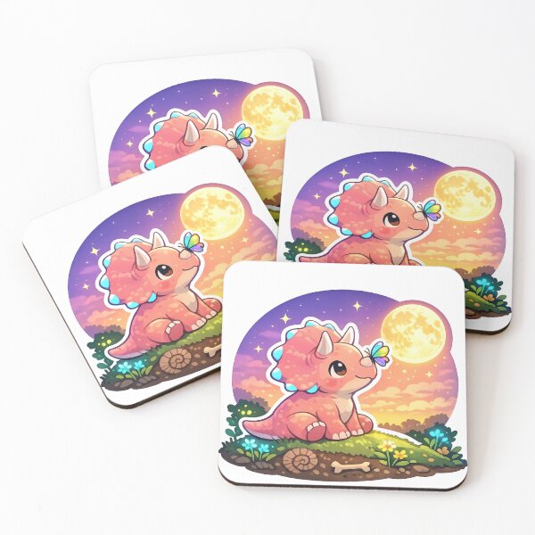 Item preview, Sunset Dreams - Cute Dinosaur Gazing at Moon with Butterfly designed and sold by SheebRock.