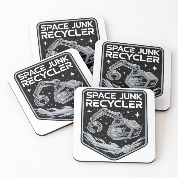 Item preview, Space junk recycler robot in action against starry night sky designed and sold by Creative88Art.