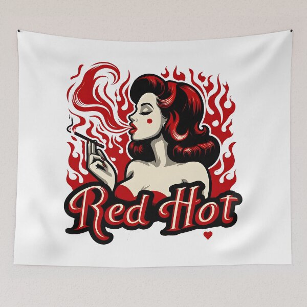 Item preview, Red Hot Pin-Up Girl Smoking Retro Flame Art. designed and sold by Spark2Seduction.