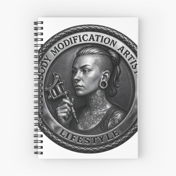 Item preview, Tattoo artist with tattoo machine and floral neck tattoos in a body modification lifestyle emblem designed and sold by Creative88Art.