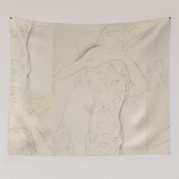 Item preview, Schlafender Halbakt by Gustav Klimt: Minimalist Nude Line Art Poster designed and sold by artofuniverse.