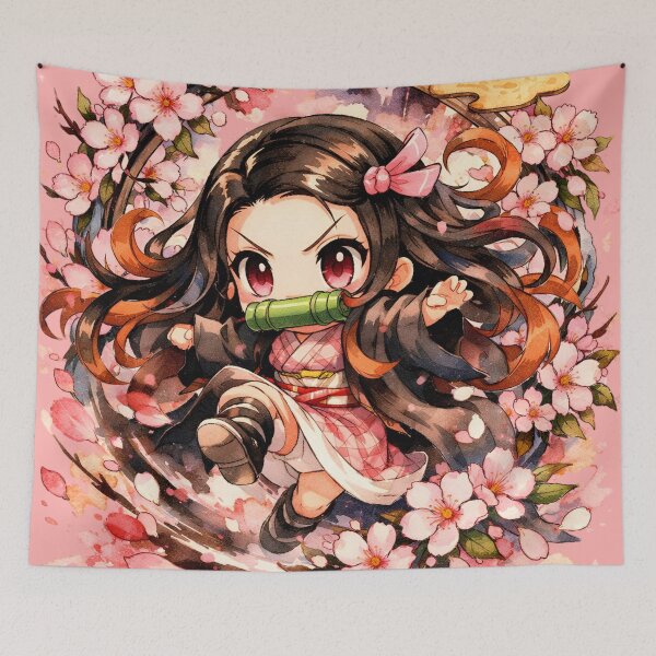 Item preview, Nezuko Kamado Watercolor Cherry Blossom Anime Fan Art designed and sold by Lizscorpio.
