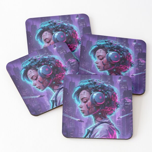 Item preview, Neon Noir Android Girl | Cyberpunk City Aesthetics | Futuristic Lofi Vibes designed and sold by MarCinu Art.