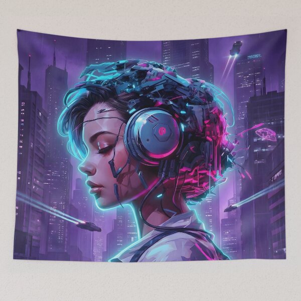 Item preview, Neon Noir Android Girl | Cyberpunk City Aesthetics | Futuristic Lofi Vibes designed and sold by MarCinu Art.