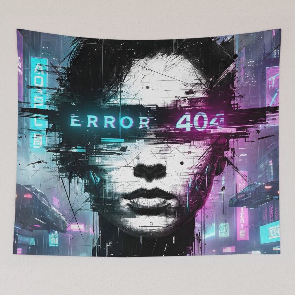 Item preview, Error 404: Glitch Art Portrait in Neon Cyberpunk City designed and sold by MarCinu Art.