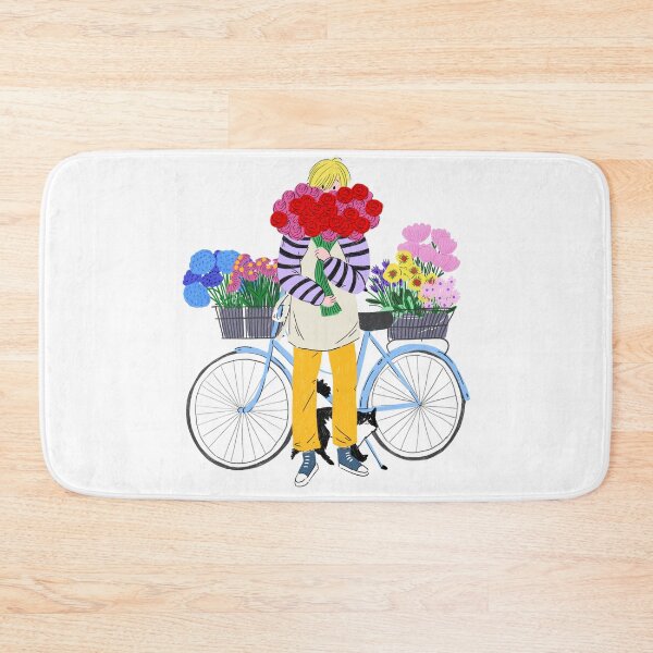 Item preview, Spring Flower Delivery Girl on Bicycle with Cat designed and sold by fatimaadraws.