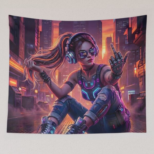 Item preview, Neon City Rebel Girl Cyberpunk Aesthetic Glitch Vibes designed and sold by MarCinu Art.