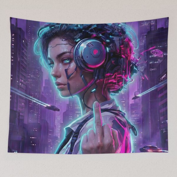 Item preview, Neon Cyberpunk Rebel Girl – Futuristic Sci-Fi Rain Aesthetic designed and sold by MarCinu Art.