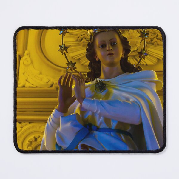 Item preview, Statue Of Mary With Crown And Halo, Golden Night Lighting, Religious Icon In Church Interior designed and sold by Nmallia.