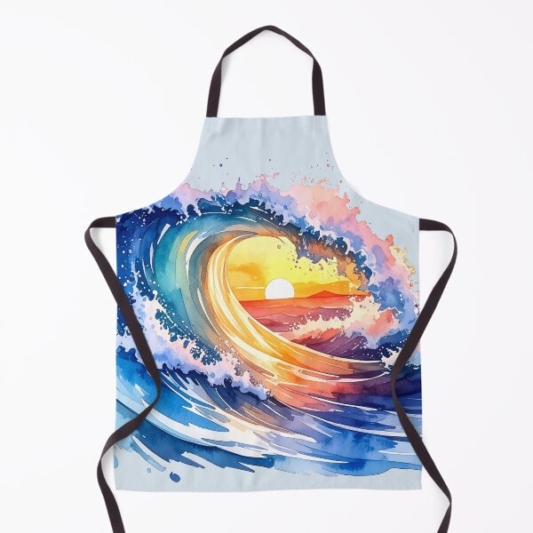 Aperçu de l'œuvre Danse des vagues au coucher du soleil, vague à l'aquarelle créée et vendue par LiskoDesign.
