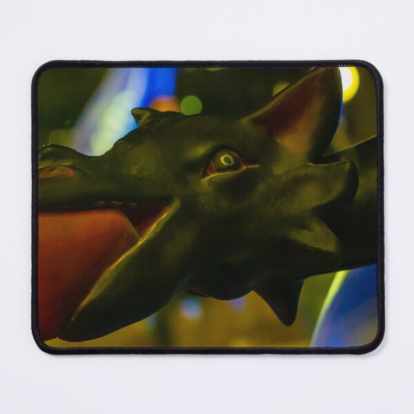 Item preview, Close-Up Of A Black Dragon Mascot Head At Night With Colorful Lights designed and sold by Nmallia.