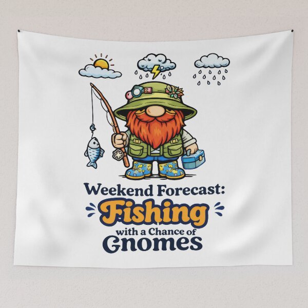 Item preview, Weekend Forecast Fishing with a Chance of Gnomes – Funny Fishing Gnome Illustration designed and sold by Moriarty's Digital Visions.