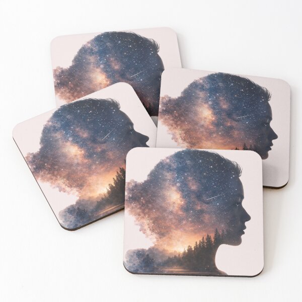 Item preview, Cosmic Soul – Woman Silhouette with Galaxy and Forest Double Exposure designed and sold by Y-MOONSTAR.